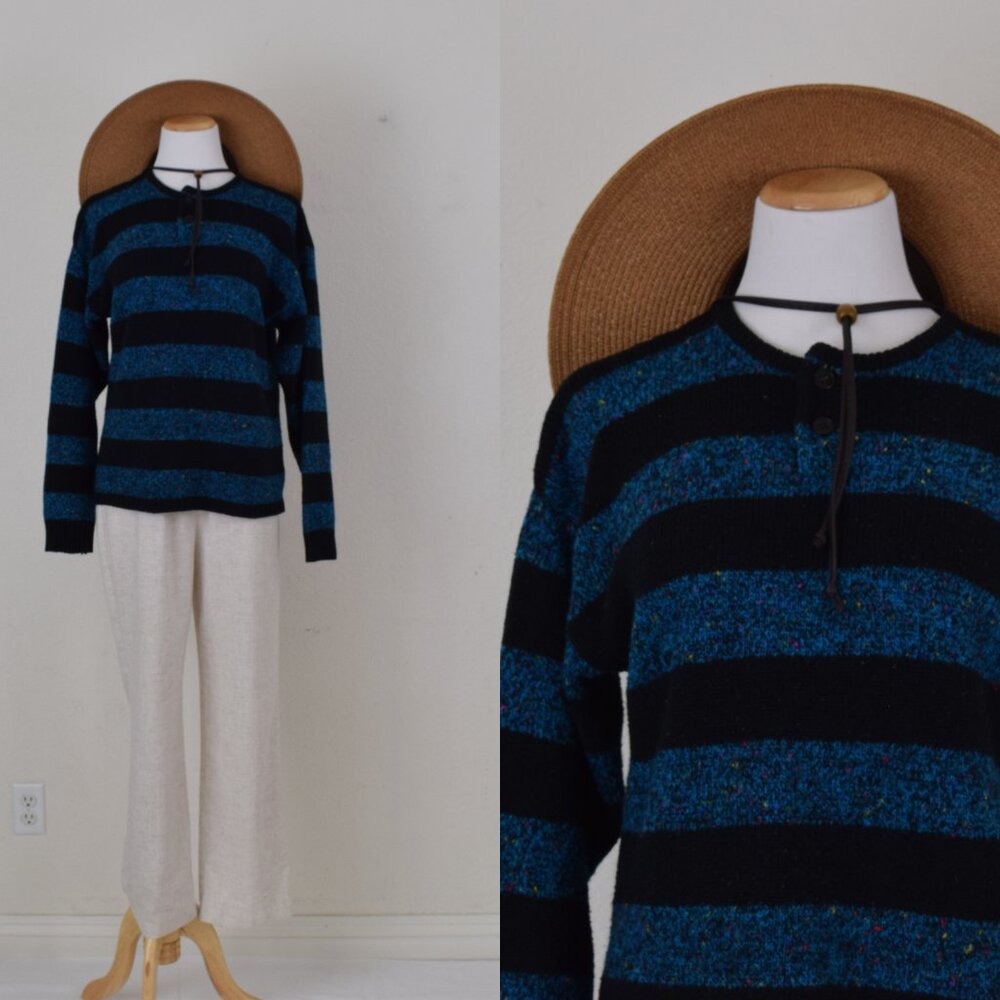 Vintage 90s Striped Acrylic/Wool Scoop‎ neck Sweater